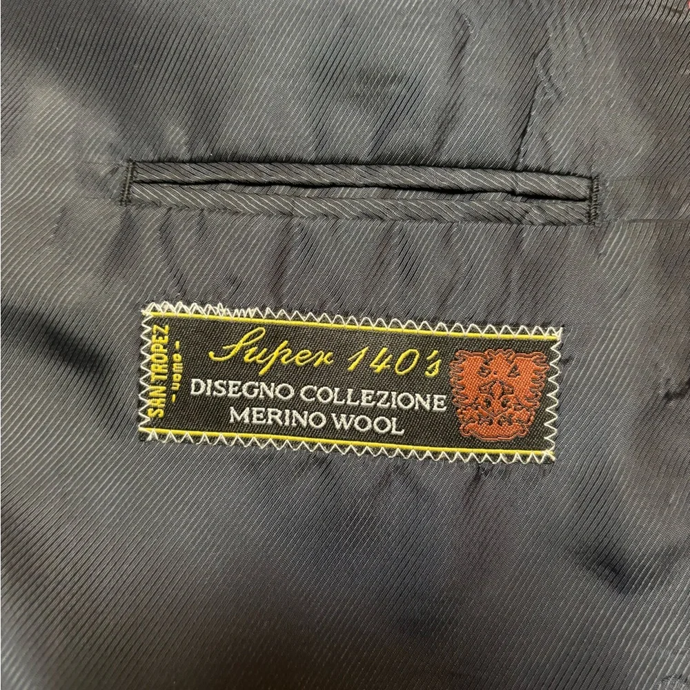 Wool Blazer 2 Button‎ Dark Blue Striped Sz 50R San Tropez Uomo Super 140